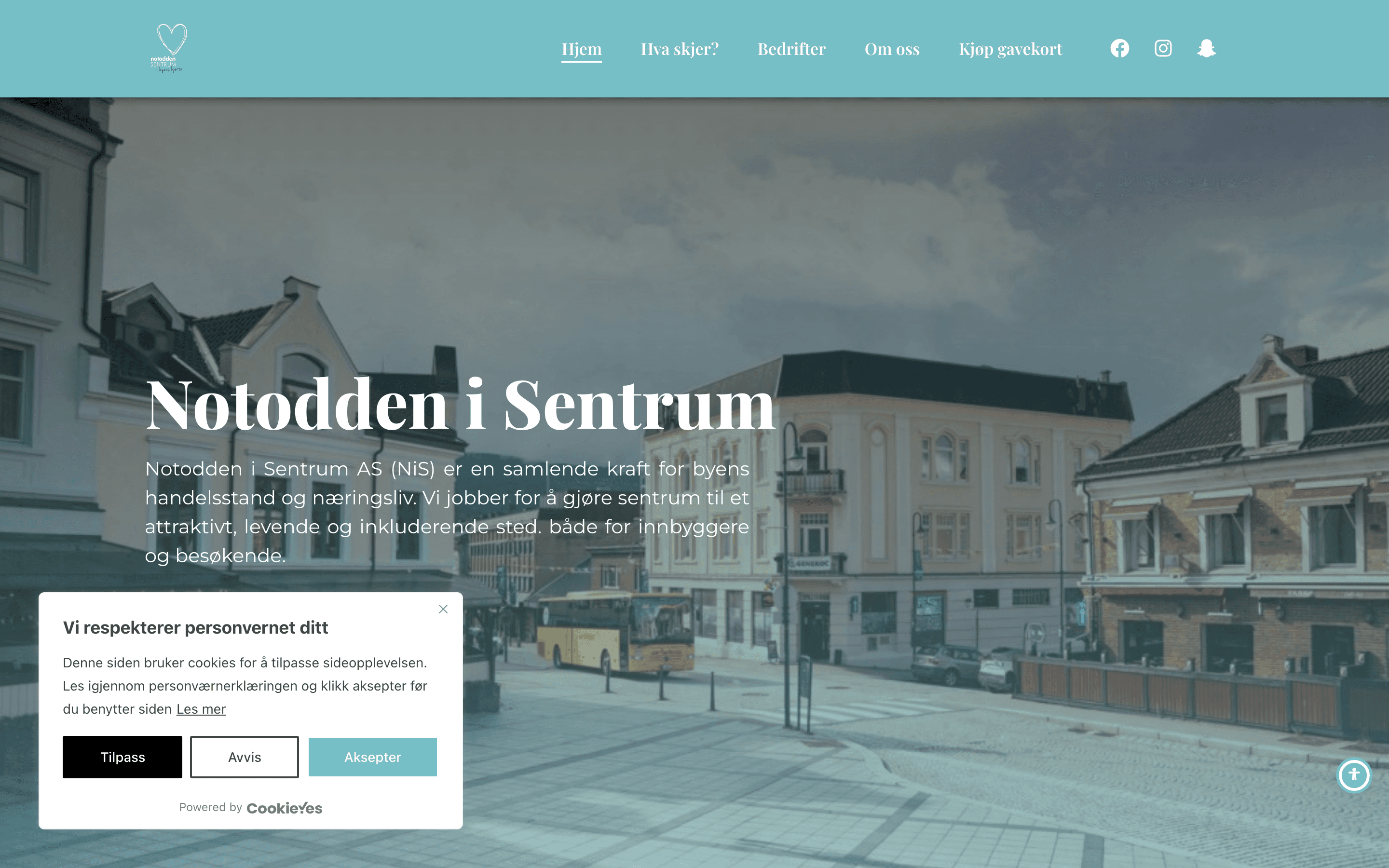 Nettside for Notodden By, forside – laget av Eidevisuals